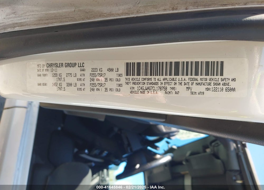 2012 JEEP WRANGLER SPORT VIN: 1C4GJWAG7CL178758