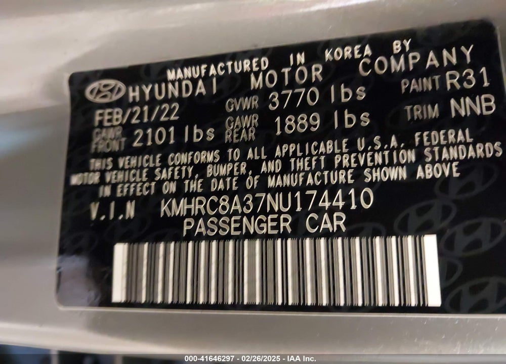 2022 HYUNDAI VENUE VIN: KMHRC8A37NU174410