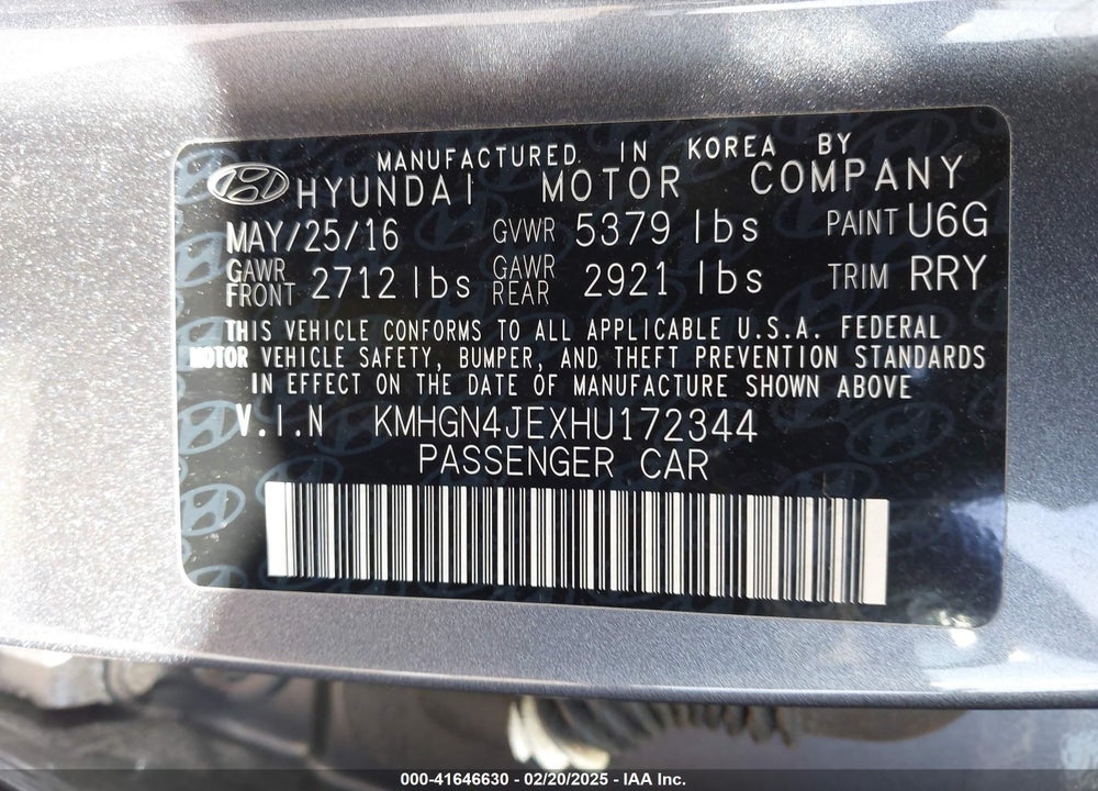 2017 GENESIS G80 VIN: KMHGN4JEXHU172344