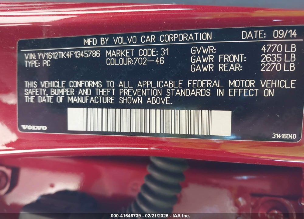 2015 VOLVO S60 VIN: YV1612TK4F1345786