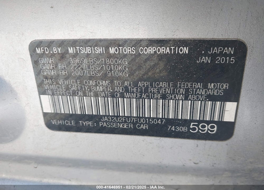 2015 MITSUBISHI LANCER VIN: JA32U2FU7FU015047