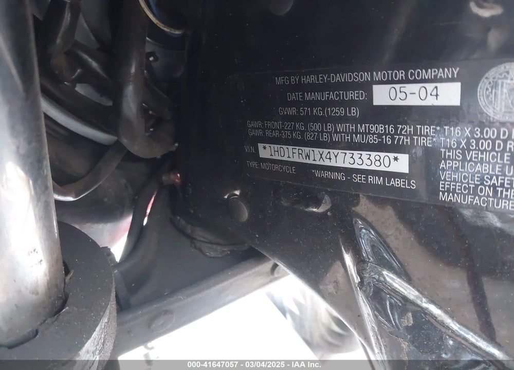 2004 HARLEY-DAVIDSON FLHRCI VIN: 1HD1FRW1X4Y733380