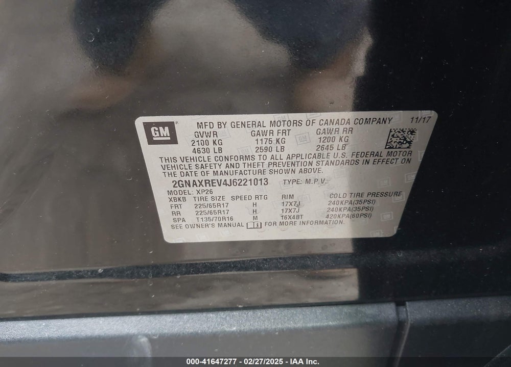 2018 CHEVROLET EQUINOX VIN: 2GNAXREV4J6221013