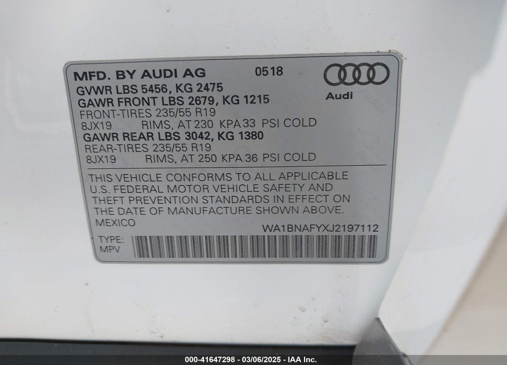 2018 AUDI Q5 VIN: WA1BNAFYXJ2197112