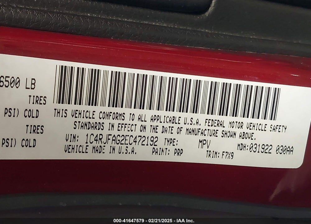 2014 JEEP GRAND CHEROKEE LAREDO VIN: 1C4RJFAG2EC472192