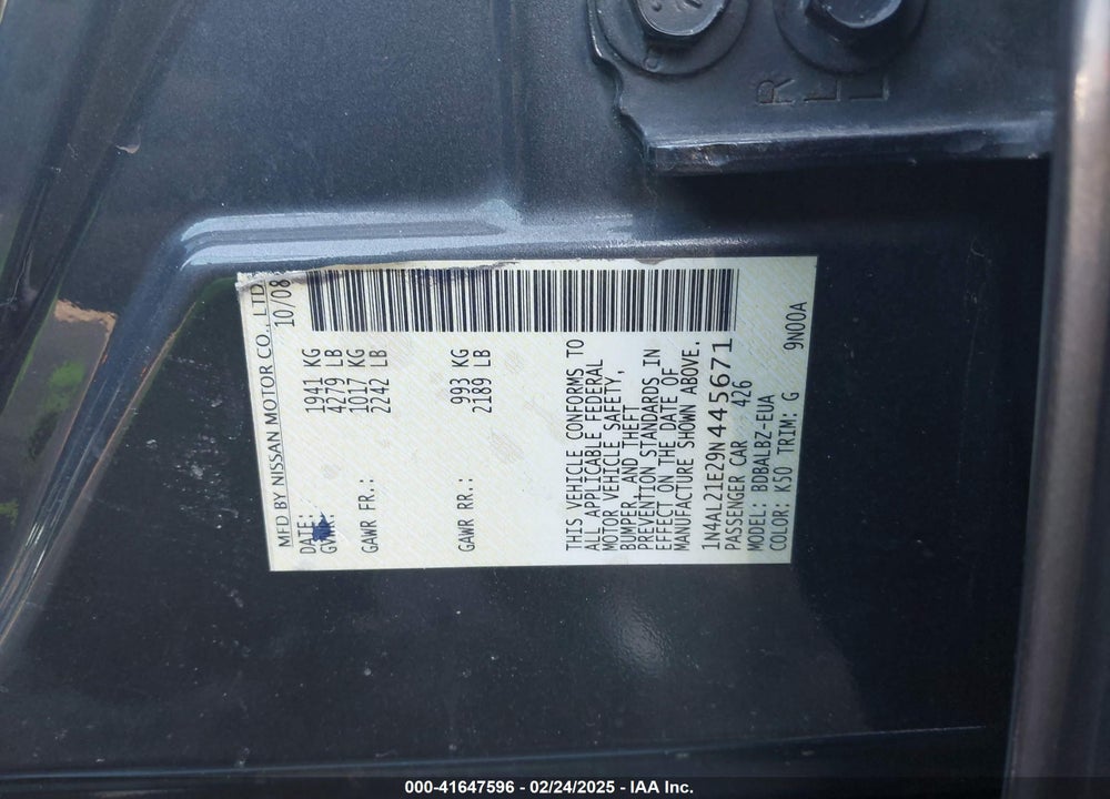 2009 NISSAN ALTIMA 2.5 S VIN: 1N4AL21E29N445671