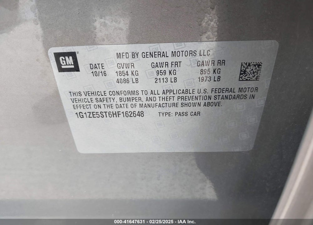 2017 CHEVROLET MALIBU VIN: 1G1ZE5ST6HF162648