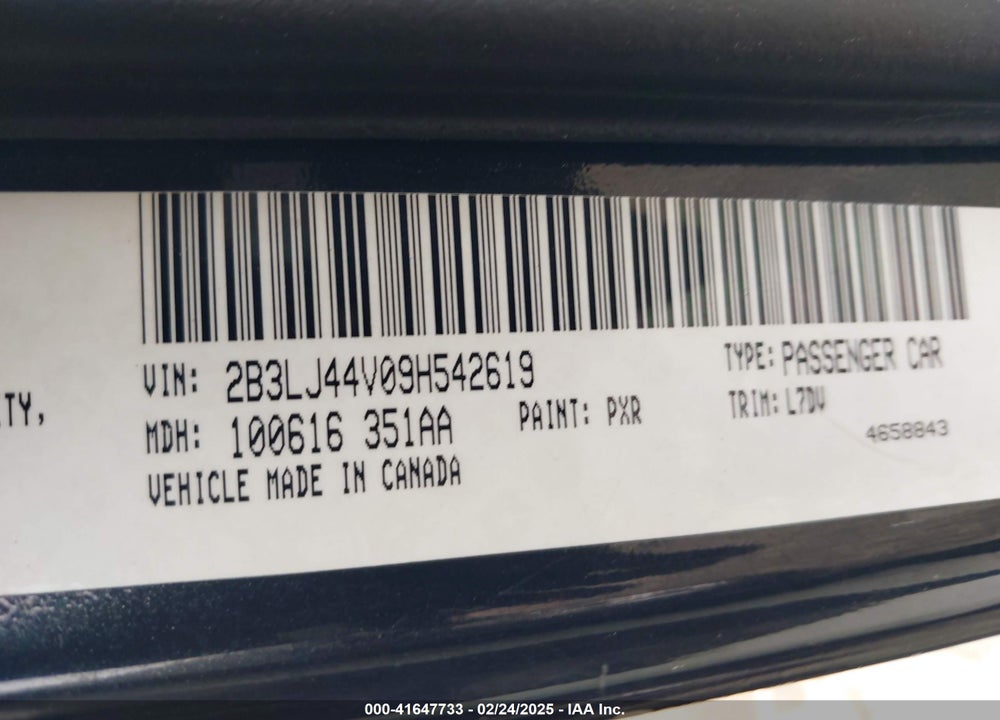 2009 DODGE CHALLENGER VIN: 2B3LJ44V09H542619
