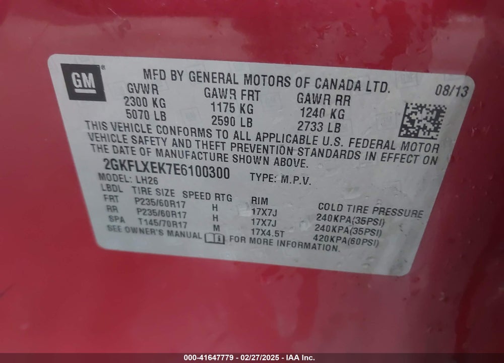 2014 GMC TERRAIN VIN: 2GKFLXEK7E6100300