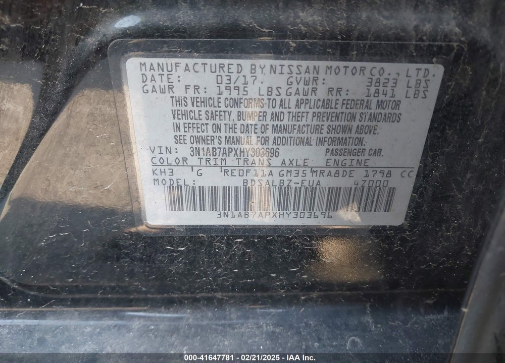 2017 NISSAN SENTRA VIN: 3N1AB7APXHY303696