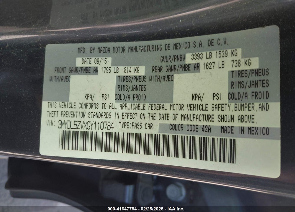 2016 SCION IA VIN: 3MYDLBZVXGY110784