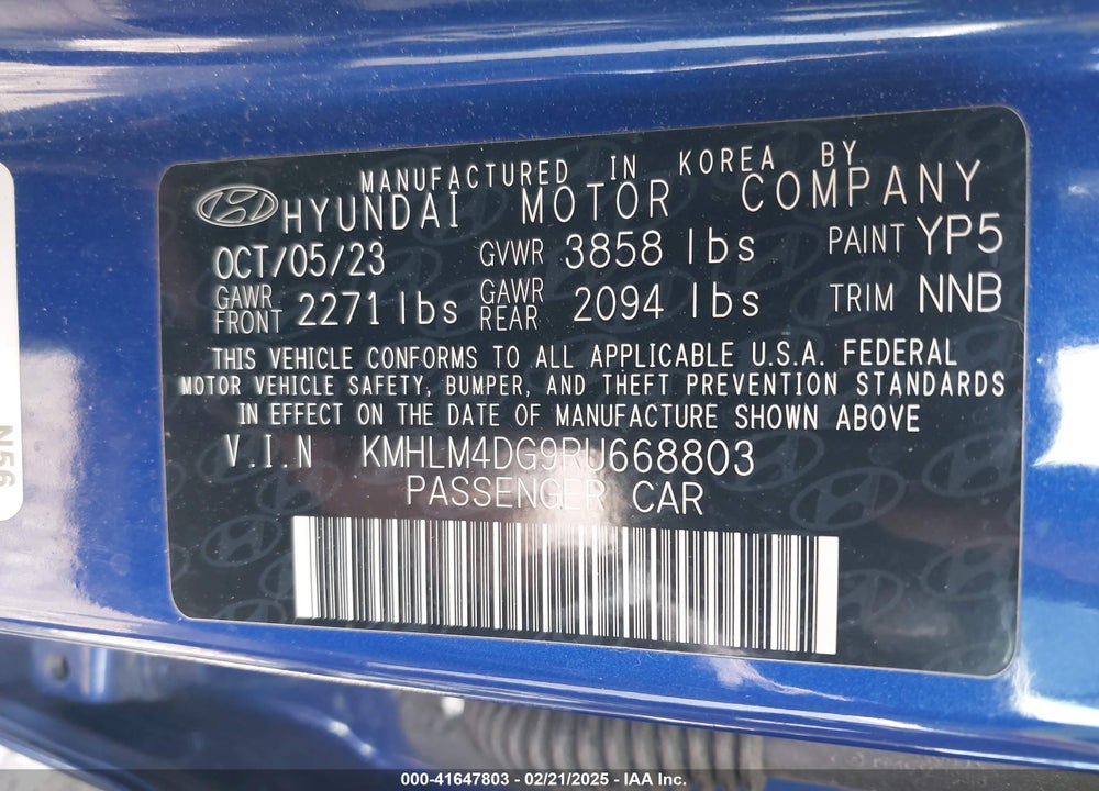2024 HYUNDAI ELANTRA SEL VIN: KMHLM4DG9RU668803