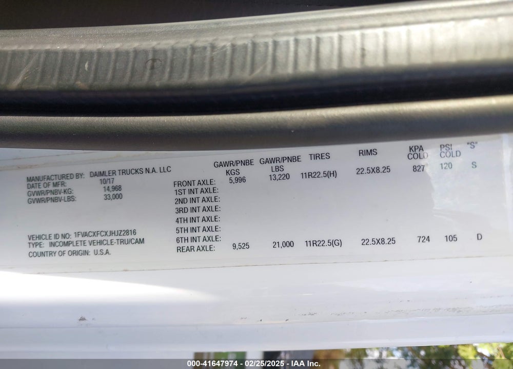 2018 FREIGHTLINER M2 106 VIN: 1FVACXFCXJHJZ2816