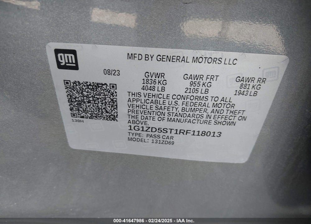 2024 CHEVROLET MALIBU VIN: 1G1ZD5ST1RF118013