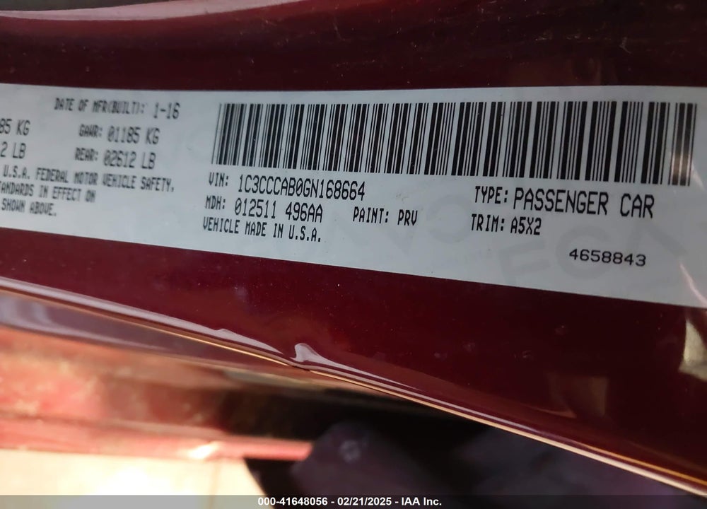 2016 CHRYSLER 200 VIN: 1C3CCCAB0GN168664