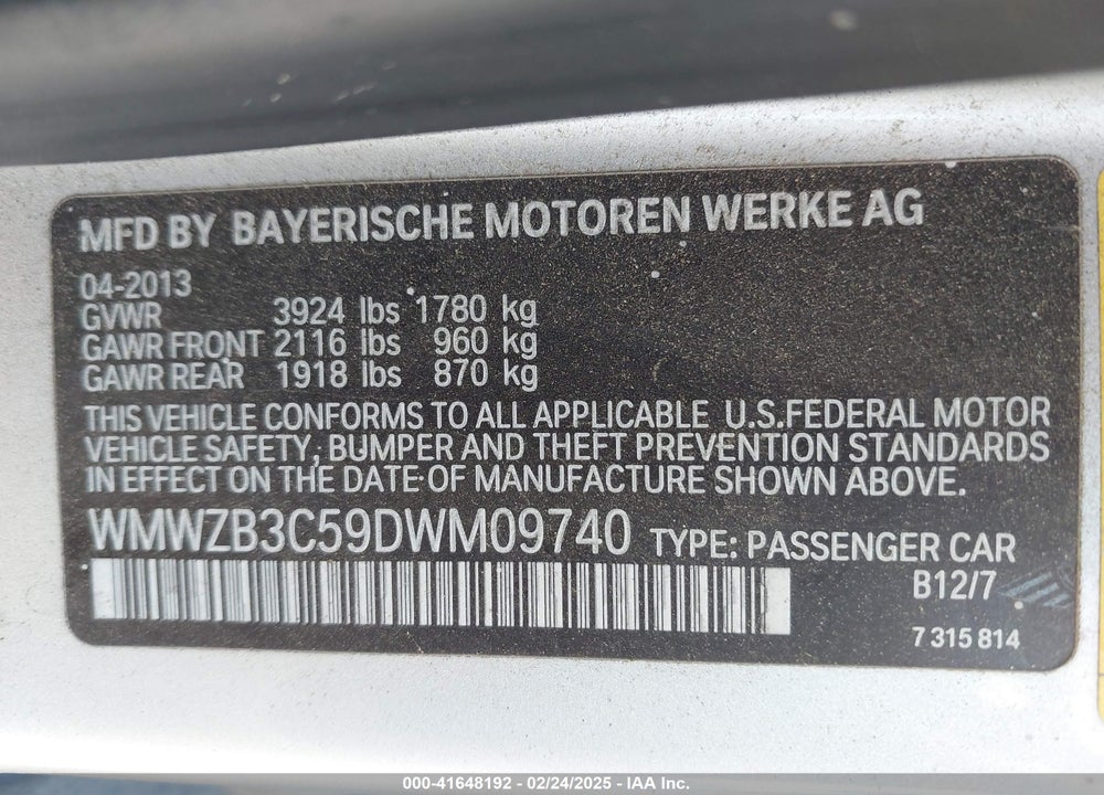 2013 MINI COUNTRYMAN VIN: WMWZB3C59DWM09740