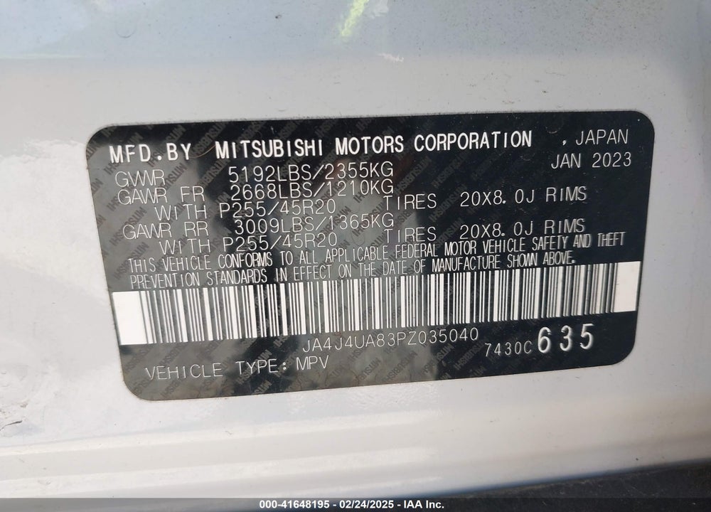 2023 MITSUBISHI OUTLANDER RALLIART S-AWC/SE 2.5 S-AWC/SE BLACK EDITION S-AWC/SE SPECIAL EDITIONT S-AWC VIN: JA4J4UA83PZ035040