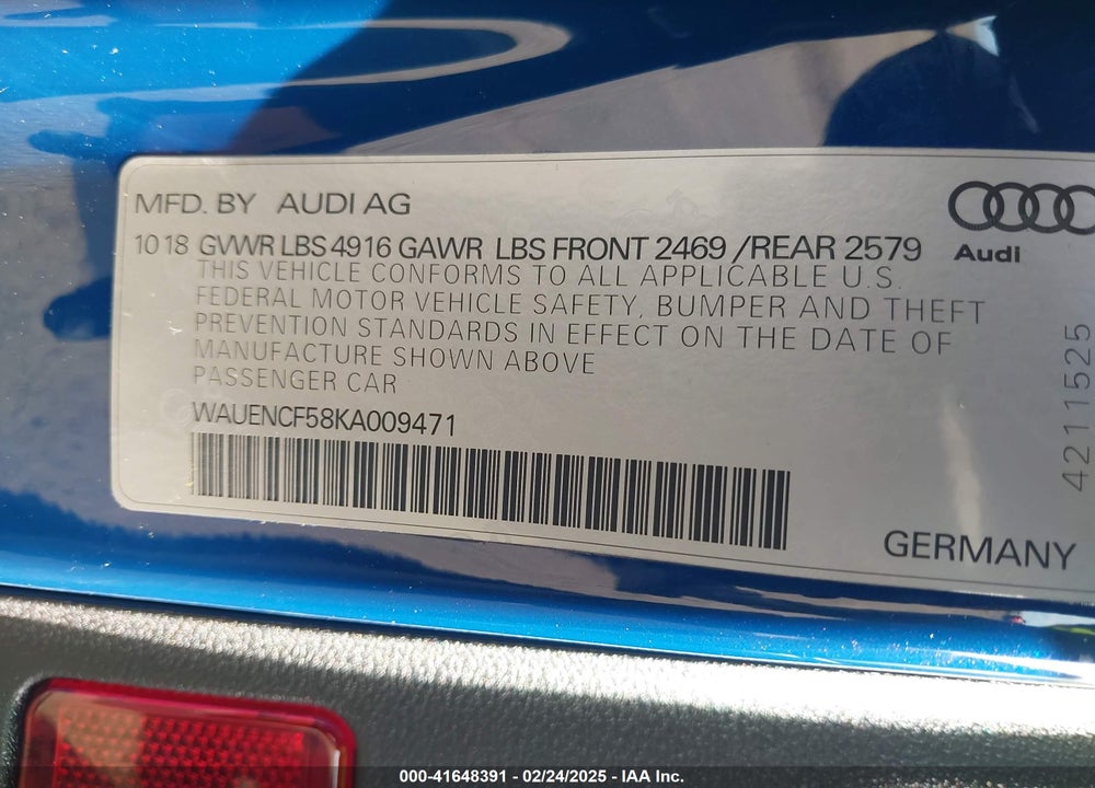 2019 AUDI A5 VIN: WAUENCF58KA009471