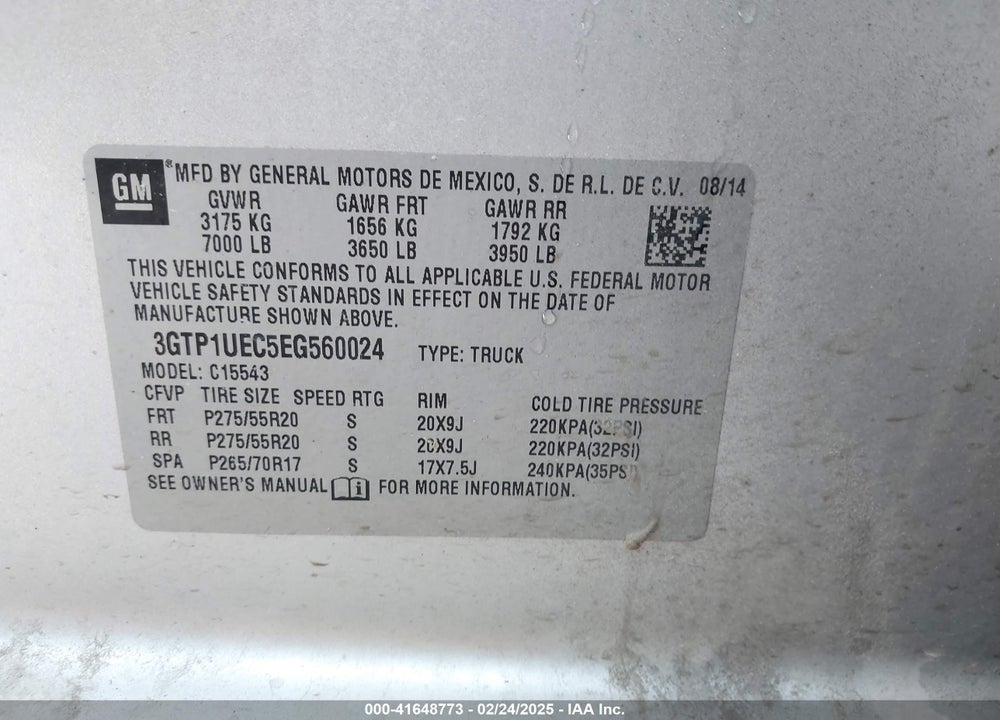 2014 GMC SIERRA 1500 VIN: 3GTP1UEC5EG560024