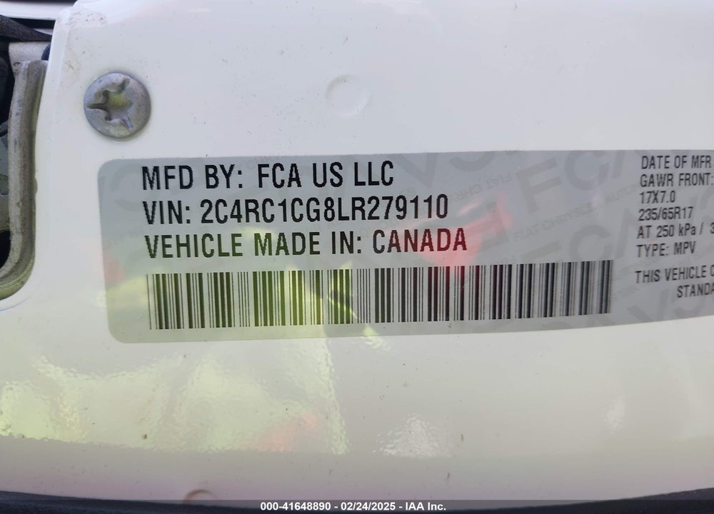 2020 CHRYSLER VOYAGER LX VIN: 2C4RC1CG8LR279110