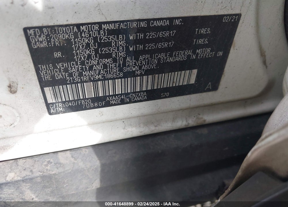 2021 TOYOTA RAV4 LE VIN: 2T3G1RFV9MC186658