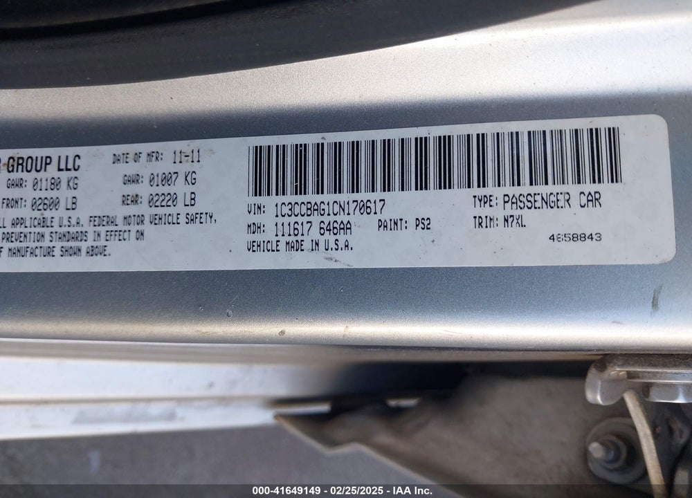 2012 CHRYSLER 200 VIN: 1C3CCBAG1CN170617