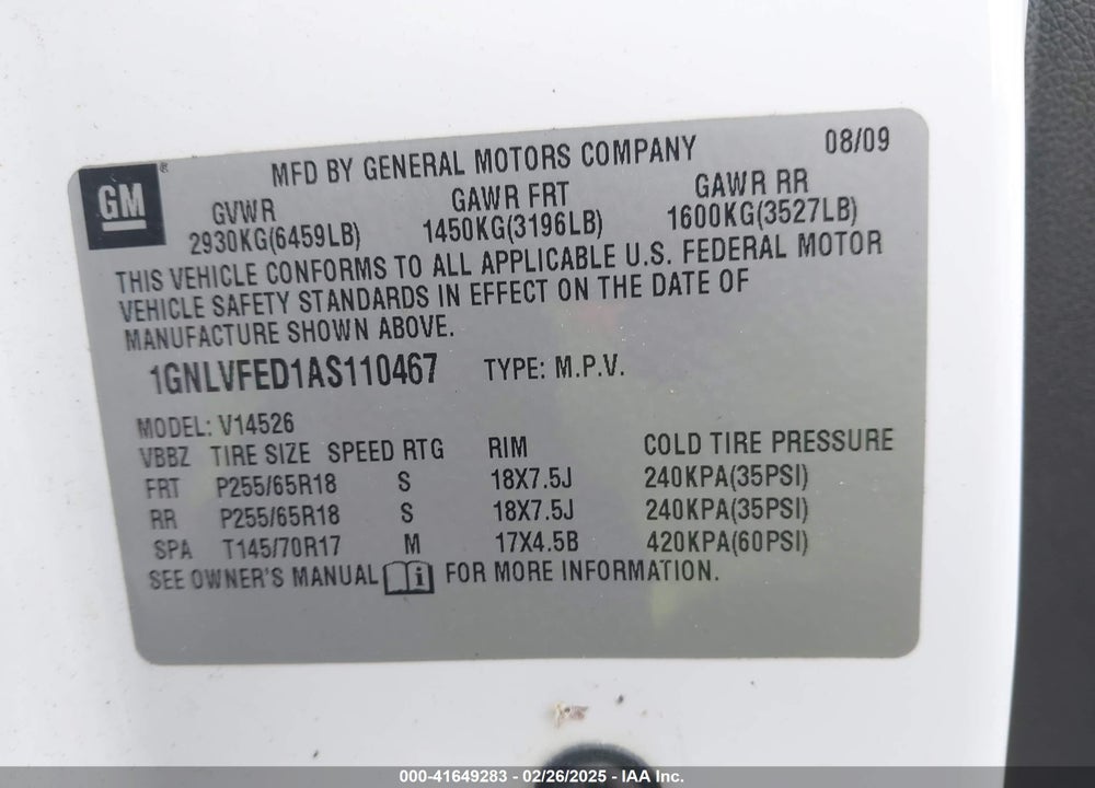 2010 CHEVROLET TRAVERSE LT VIN: 1GNLVFED1AS110467