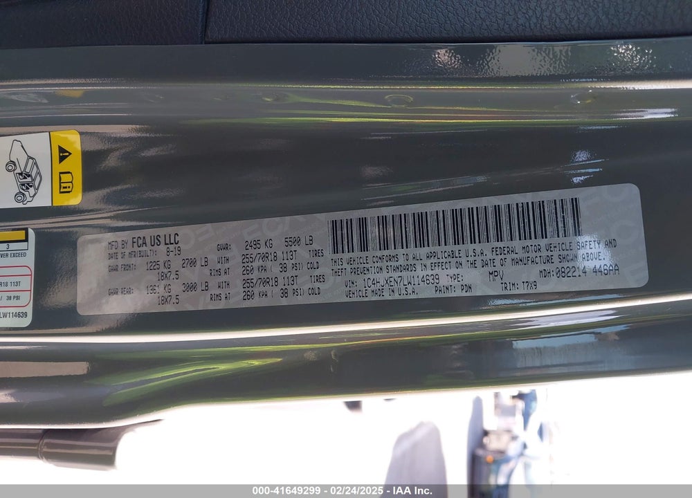 2020 JEEP WRANGLER UNLIMITED VIN: 1C4HJXEN7LW114639