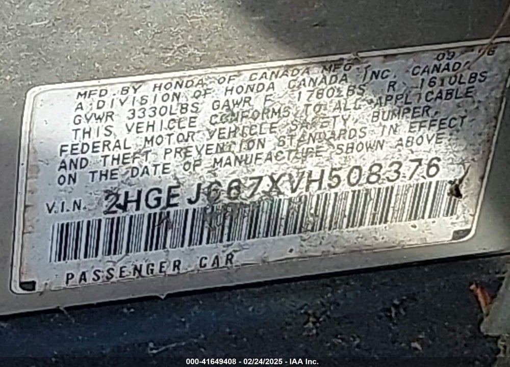 1997 HONDA CIVIC VIN: 2HGEJ667XVH508376