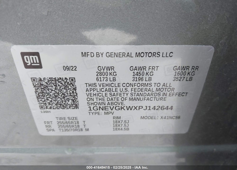 2023 CHEVROLET TRAVERSE VIN: 1GNEVGKWXPJ142644