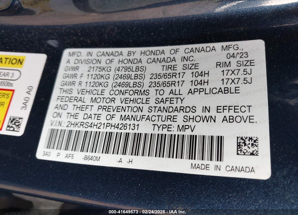 2023 HONDA CR-V LX AWD VIN: 2HKRS4H21PH426131