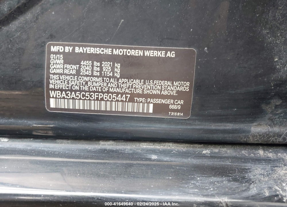 2015 BMW 328I VIN: WBA3A5C53FP605447