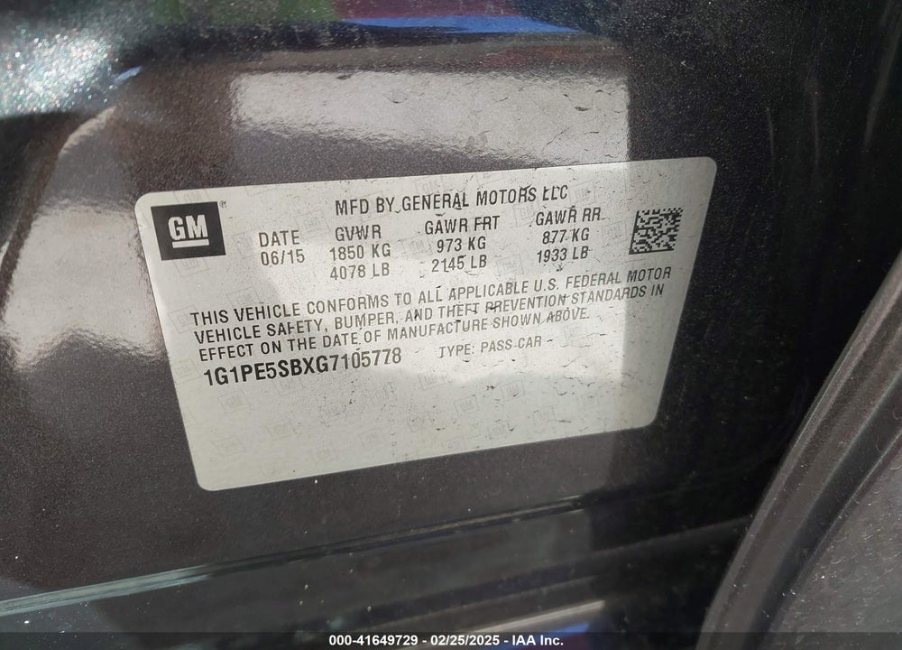 2016 CHEVROLET CRUZE LIMITED VIN: 1G1PE5SBXG7105778