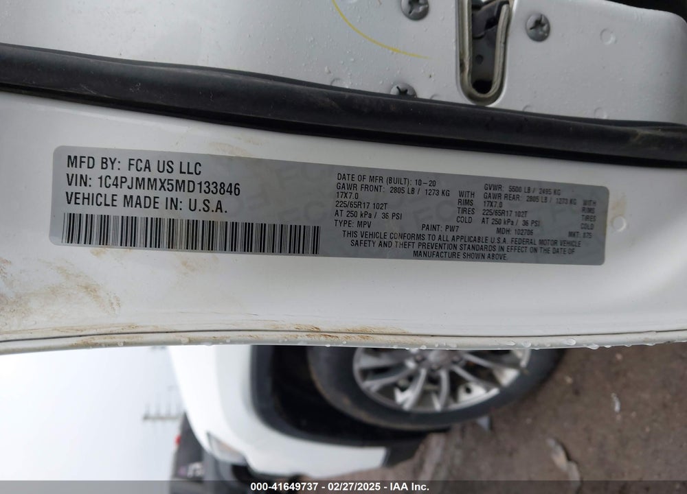 2021 JEEP CHEROKEE VIN: 1C4PJMMX5MD133846