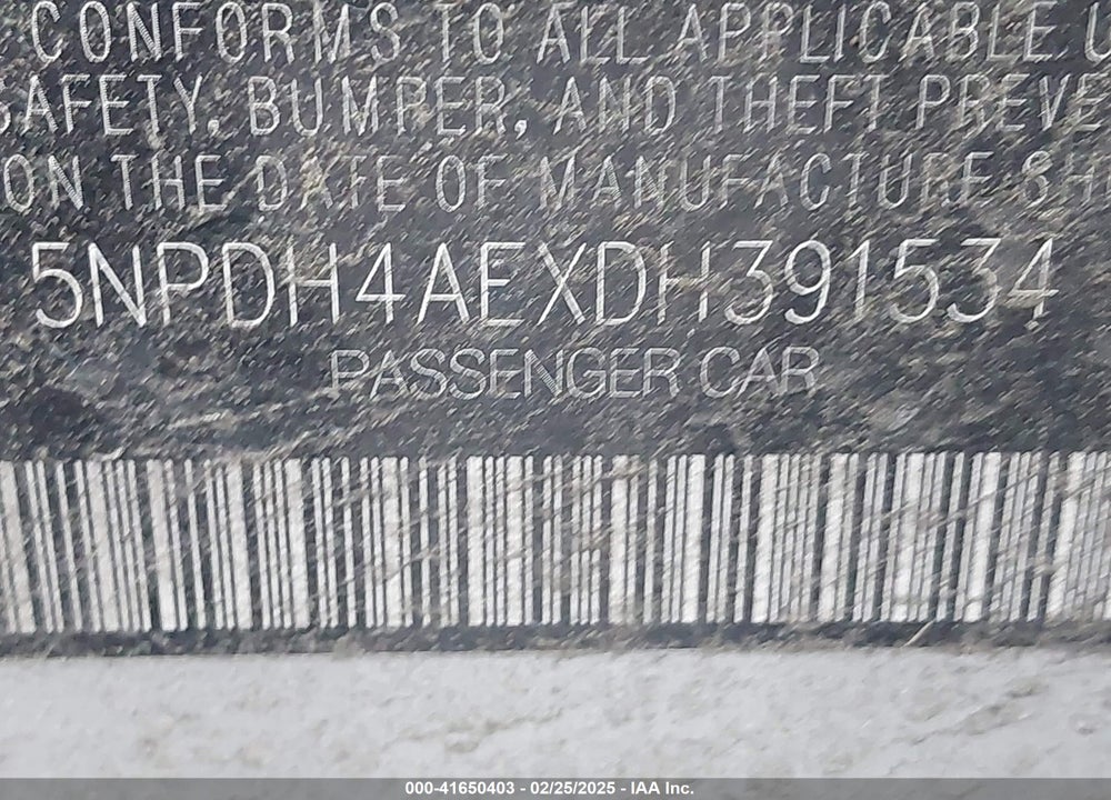 2013 HYUNDAI ELANTRA VIN: 5NPDH4AEXDH391534