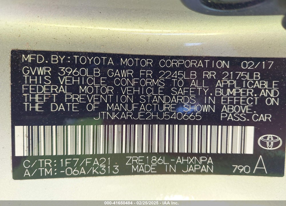 2017 TOYOTA COROLLA IM VIN: JTNKARJE2HJ540665