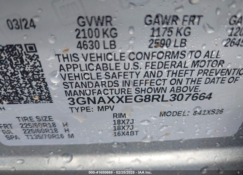 2024 CHEVROLET EQUINOX VIN: 3GNAXXEG8RL307664