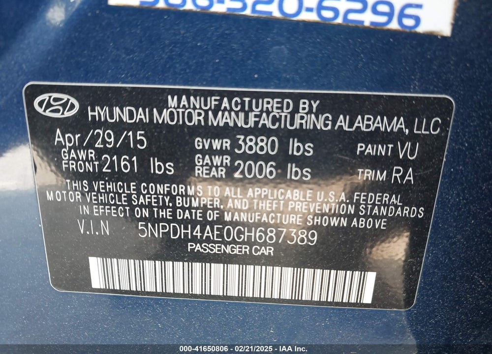 2016 HYUNDAI ELANTRA SE VIN: 5NPDH4AE0GH687389