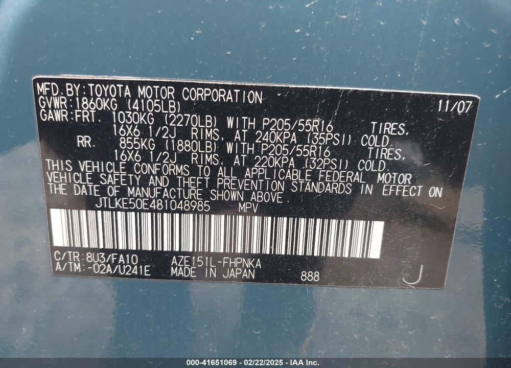 2008 SCION XB VIN: JTLKE50E481048985