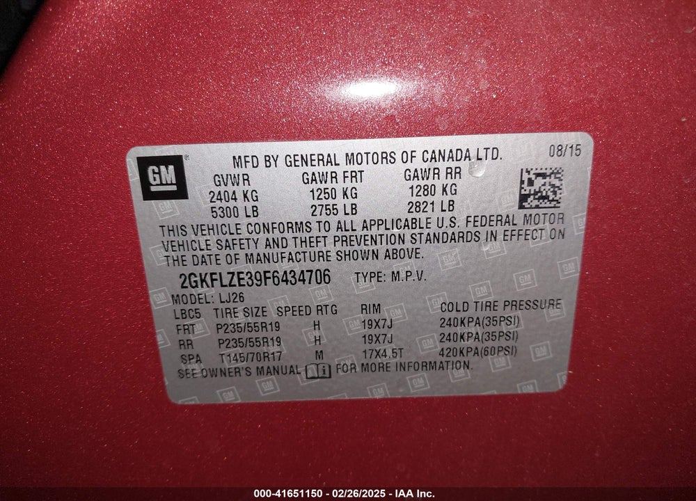 2015 GMC TERRAIN DENALI VIN: 2GKFLZE39F6434706