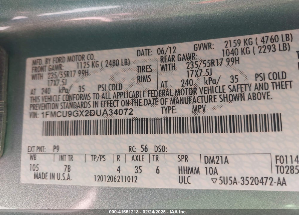 2013 FORD ESCAPE SE VIN: 1FMCU9GX2DUA34072