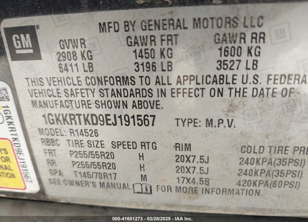 2014 GMC ACADIA VIN: 1GKKRTKD9EJ191567