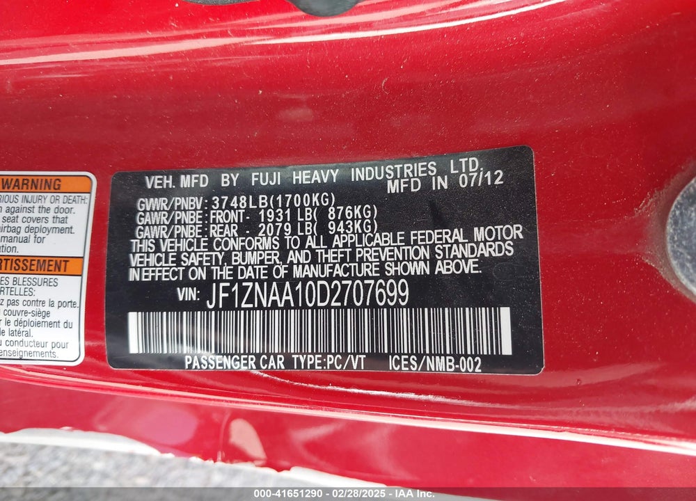 2013 SCION FR-S VIN: JF1ZNAA10D2707699
