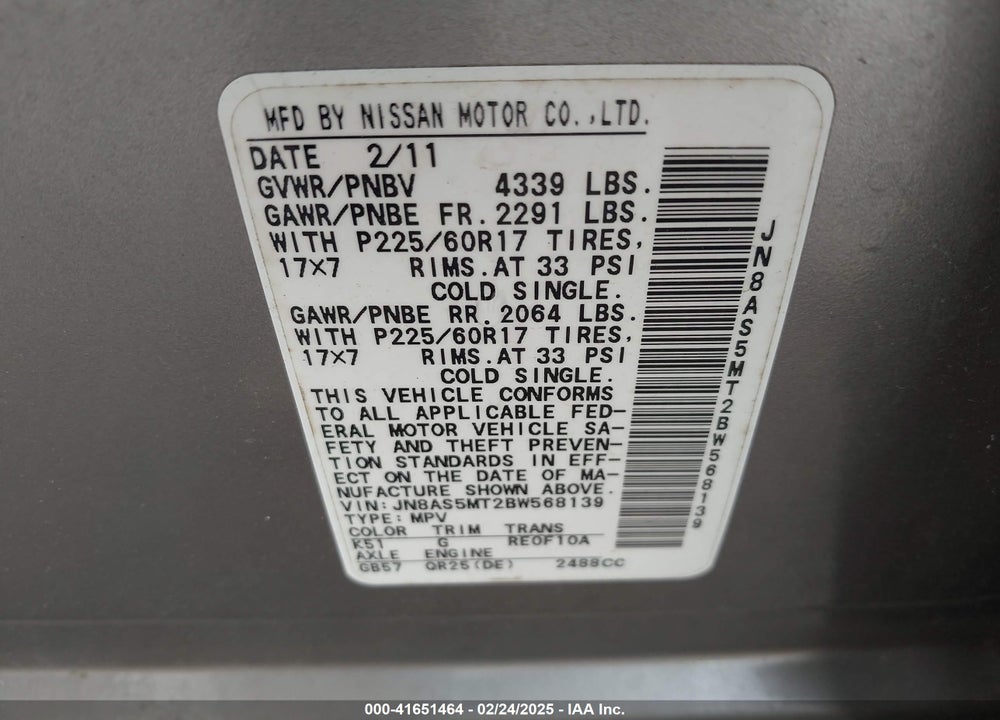2011 NISSAN ROGUE SV VIN: JN8AS5MT2BW568139