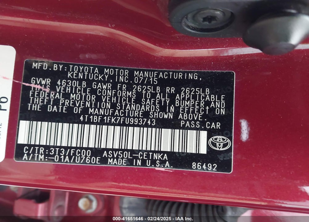 2015 TOYOTA CAMRY VIN: 4T1BF1FK7FU993743