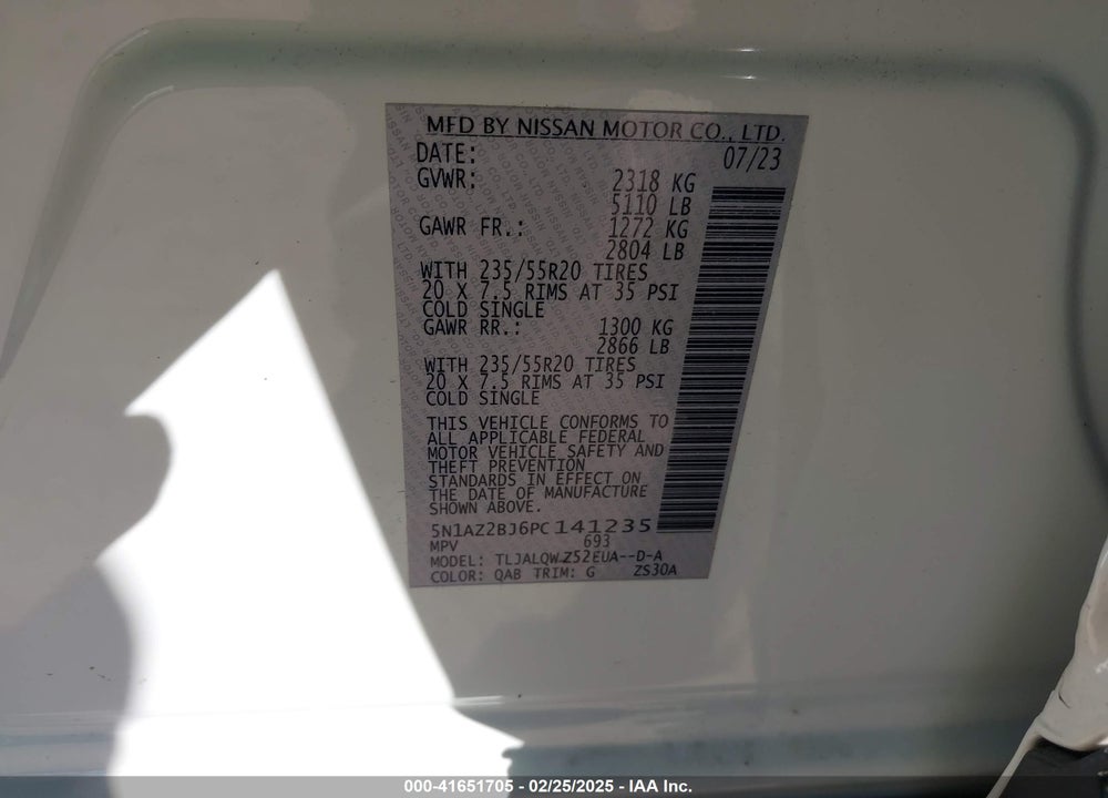 2023 NISSAN MURANO SV FWD VIN: 5N1AZ2BJ6PC141235