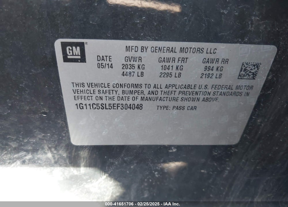 2014 CHEVROLET MALIBU VIN: 1G11C5SL5EF304048