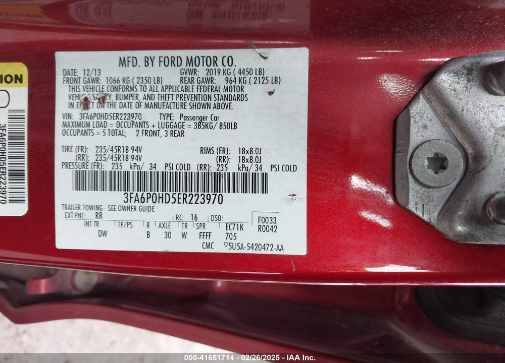 2014 FORD FUSION VIN: 3FA6P0HD5ER223970