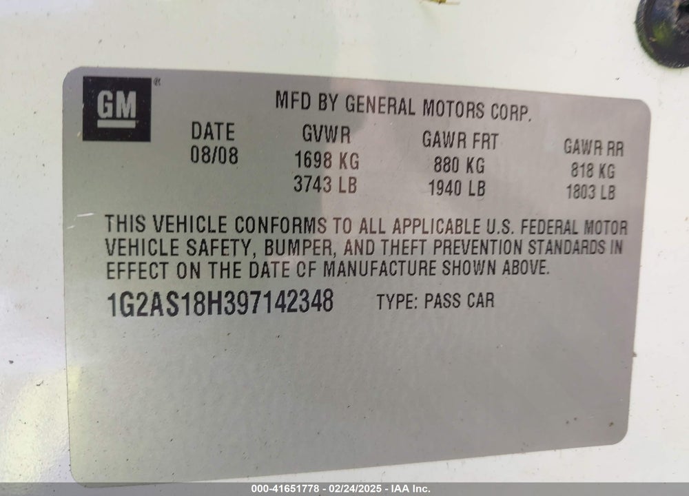 2009 PONTIAC G5 VIN: 1G2AS18H397142348