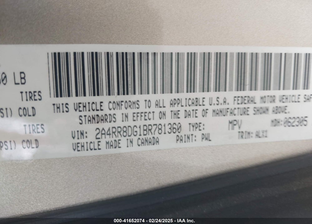 2011 CHRYSLER TOWN & COUNTRY TOURING-L VIN: 2A4RR8DG1BR781360